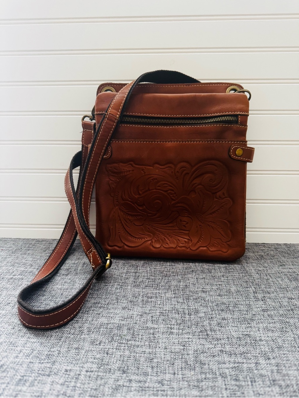Patricia Nash Leather Crossbody Bag with Embossed Design